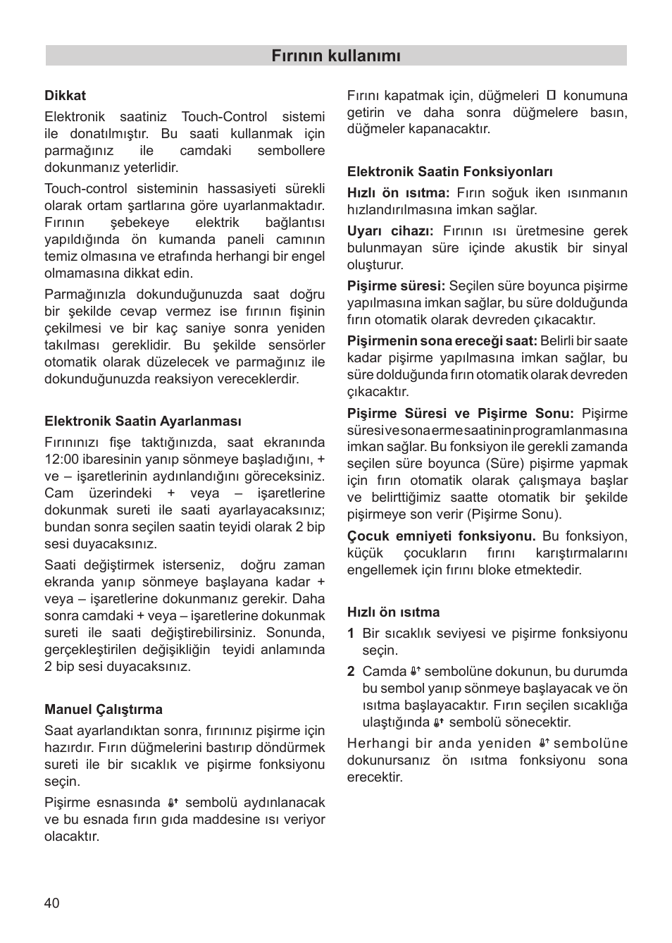 Fırının kullanımı | Teka HX-760 E User Manual | Page 40 / 73