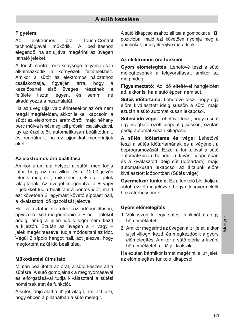 A sütő kezelése | Teka HX-760 E User Manual | Page 61 / 73