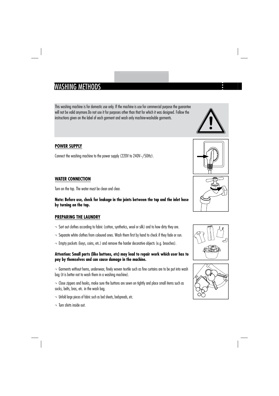 12 appliance using the, Washing methods | Teka TKW 1070 User Manual | Page 12 / 20