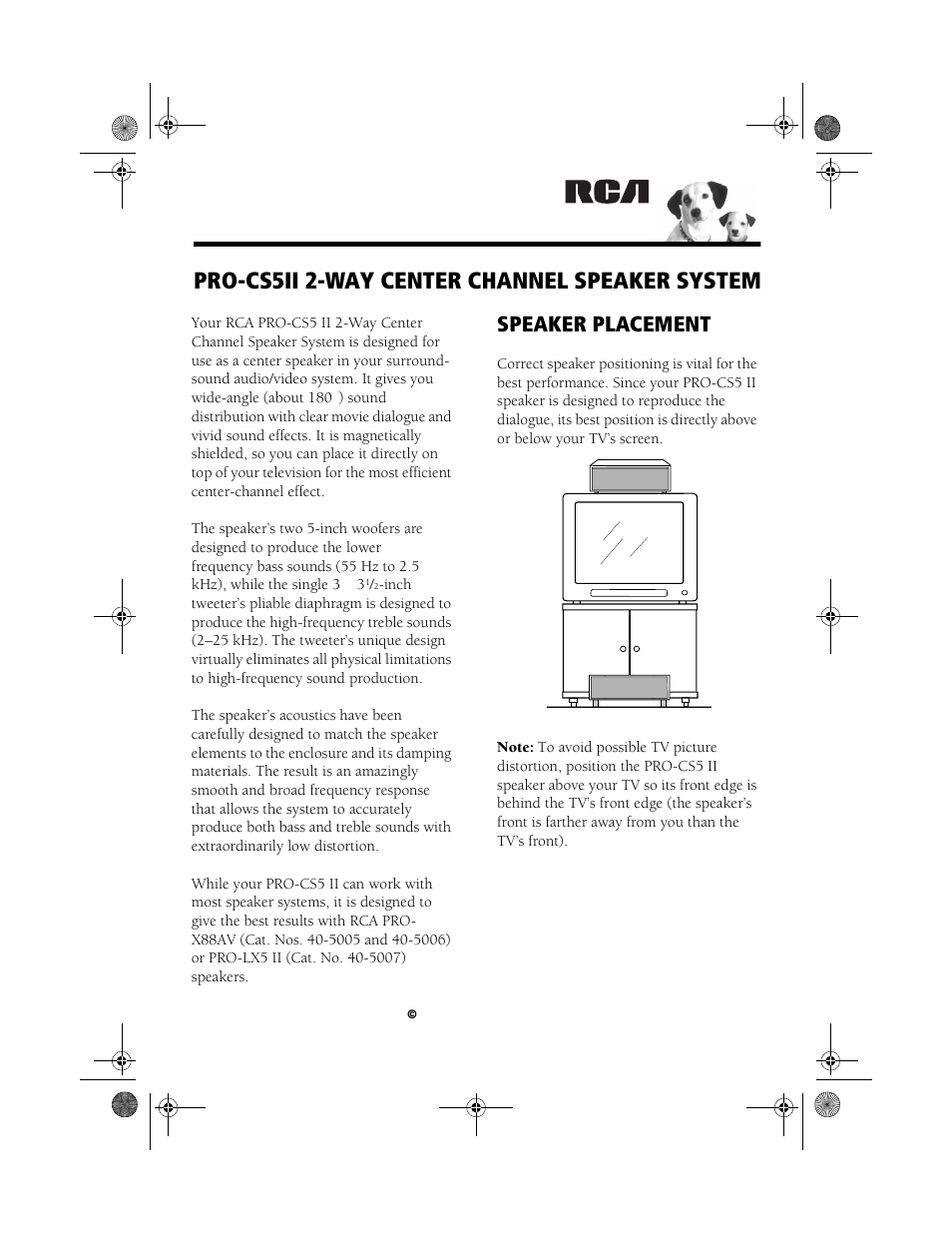Tandy 2-WAY CENTER CHANNEL SPEAKER SYSTEM PRO-CS5II User Manual | 4 pages