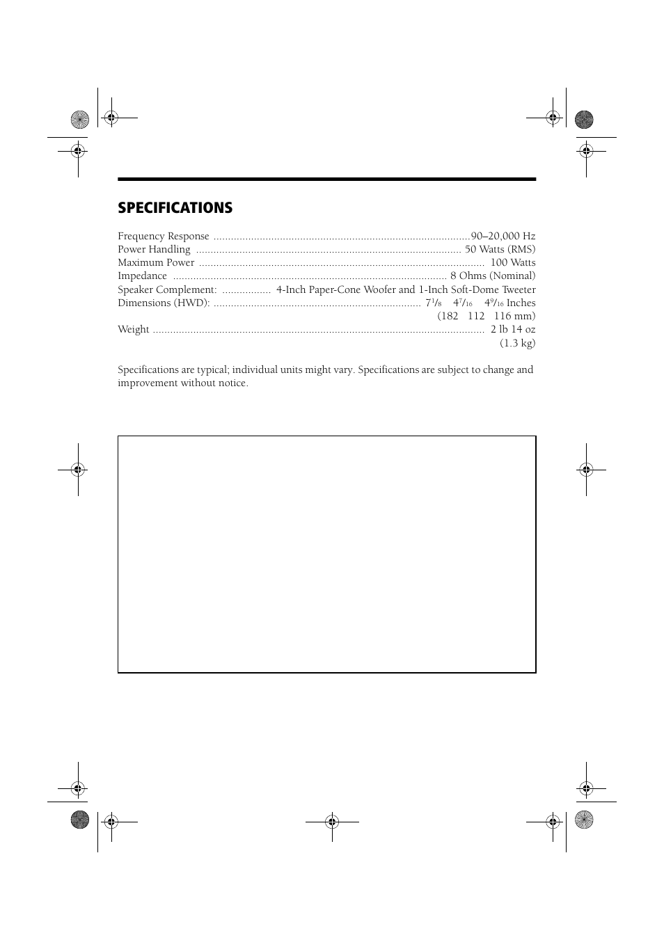 Specifications | Tandy 2-WAY DIE-CAST PRO-X44AV User Manual | Page 4 / 4