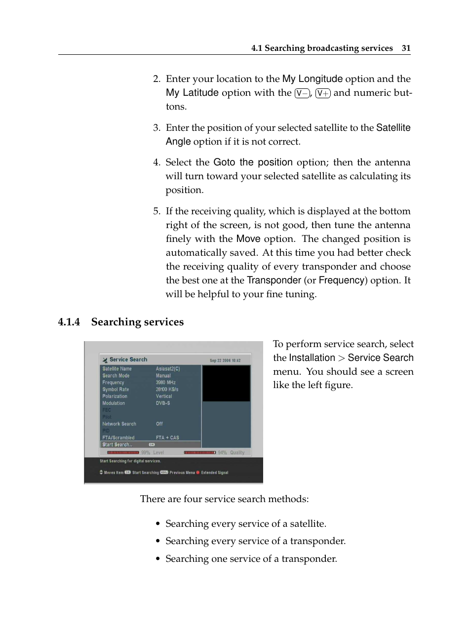 4 searching services, Searching services | Topfield TF 7720 HSCI User Manual | Page 37 / 68