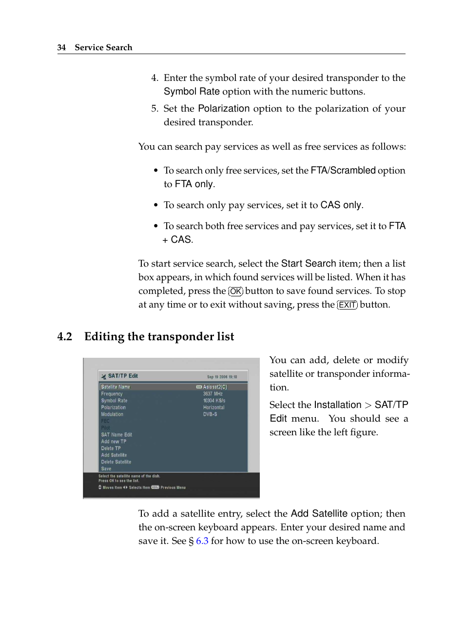 2 editing the transponder list, Editing the transponder list | Topfield TF 7720 HSCI User Manual | Page 40 / 68