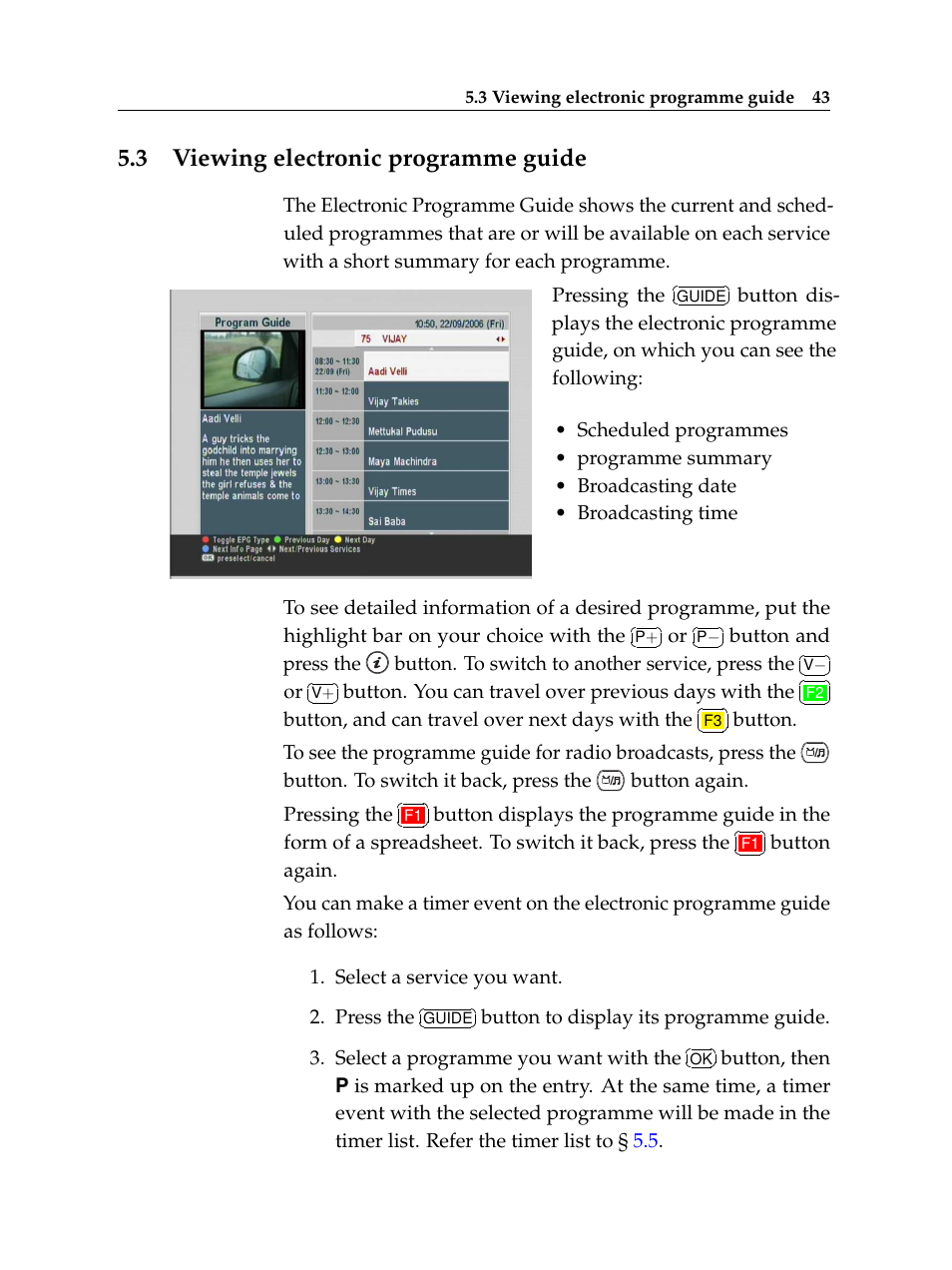 3 viewing electronic programme guide, Viewing electronic programme guide | Topfield TF 7720 HSCI User Manual | Page 49 / 68