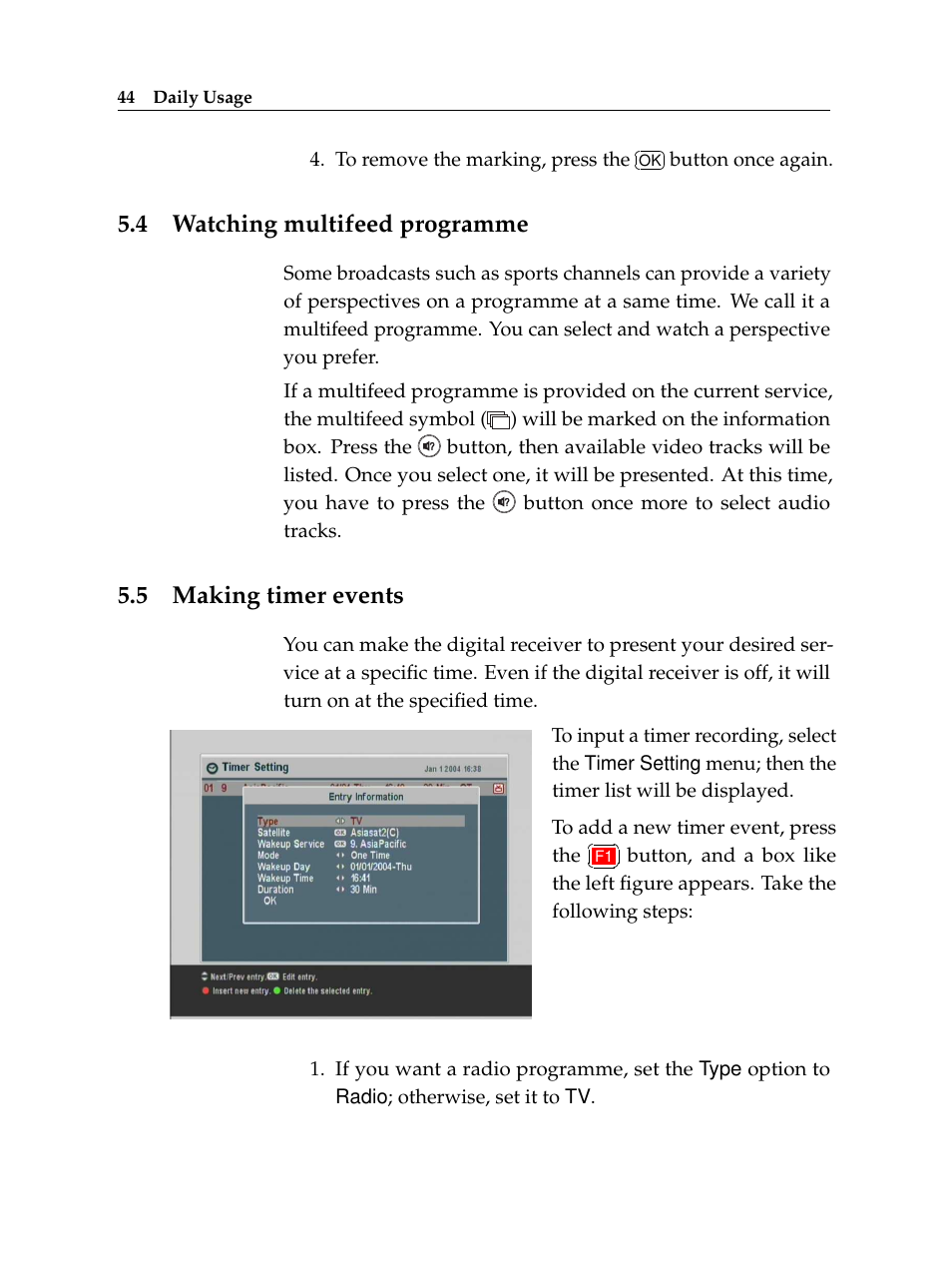 4 watching multifeed programme, 5 making timer events, Watching multifeed programme | Making timer events | Topfield TF 7720 HSCI User Manual | Page 50 / 68