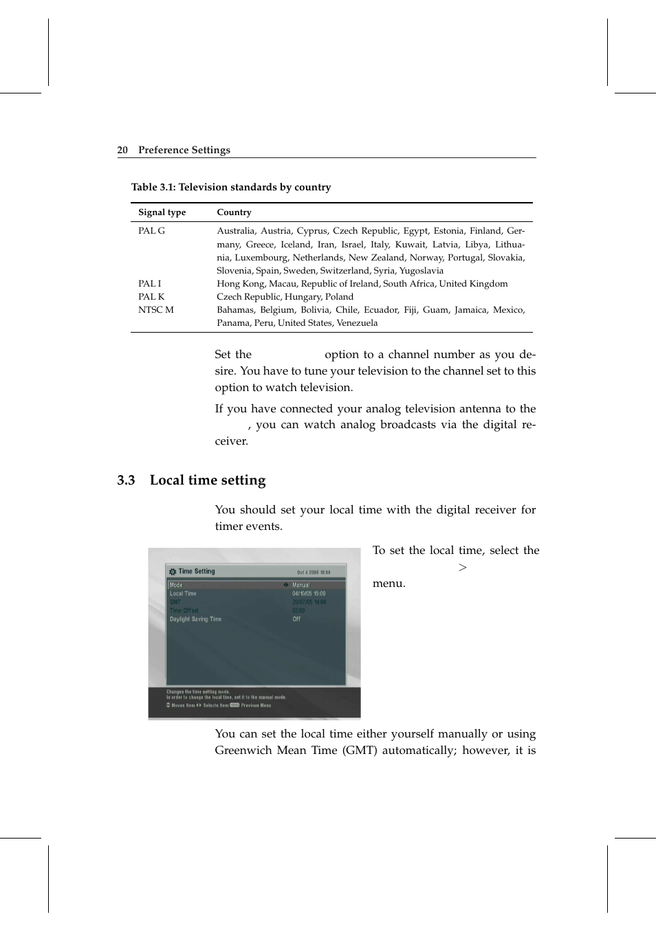 3 local time setting, Local time setting | Topfield TF 5000 User Manual | Page 28 / 74
