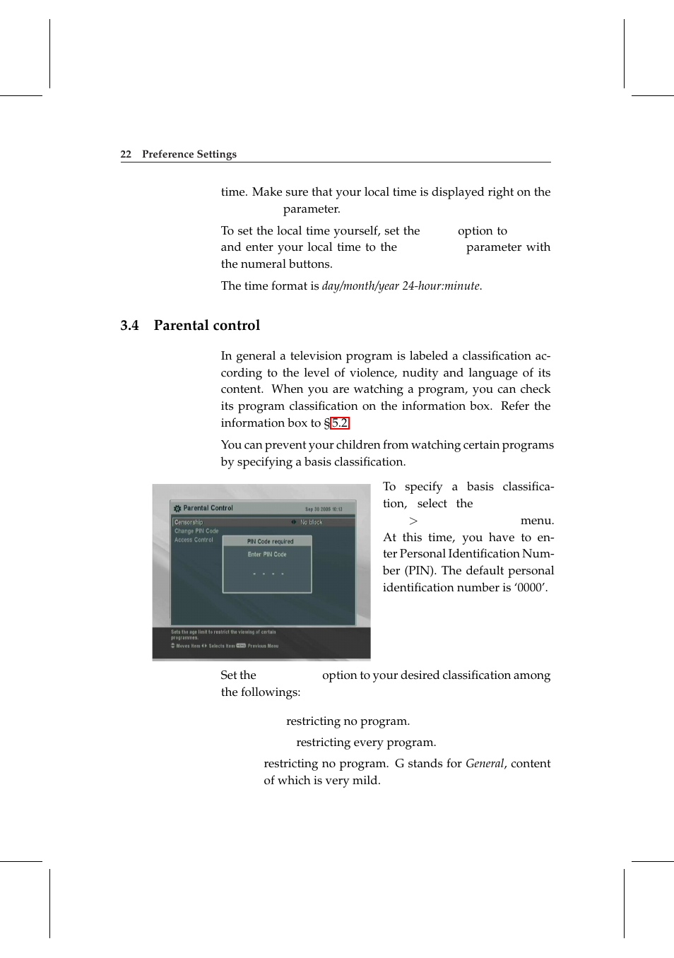 4 parental control, Parental control | Topfield TF 5000 User Manual | Page 30 / 74