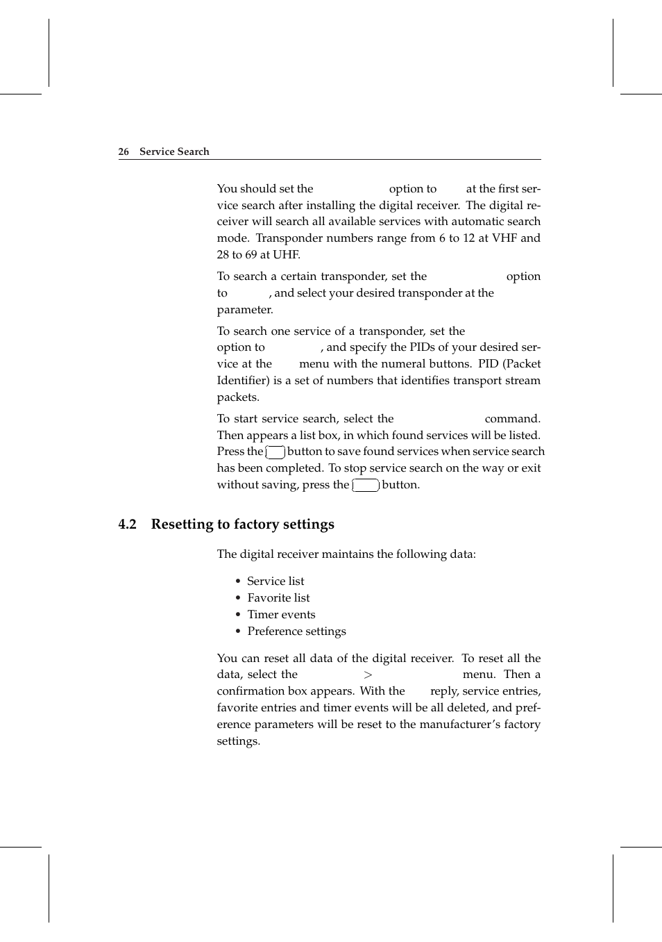 2 resetting to factory settings, Resetting to factory settings | Topfield TF 5000 User Manual | Page 34 / 74