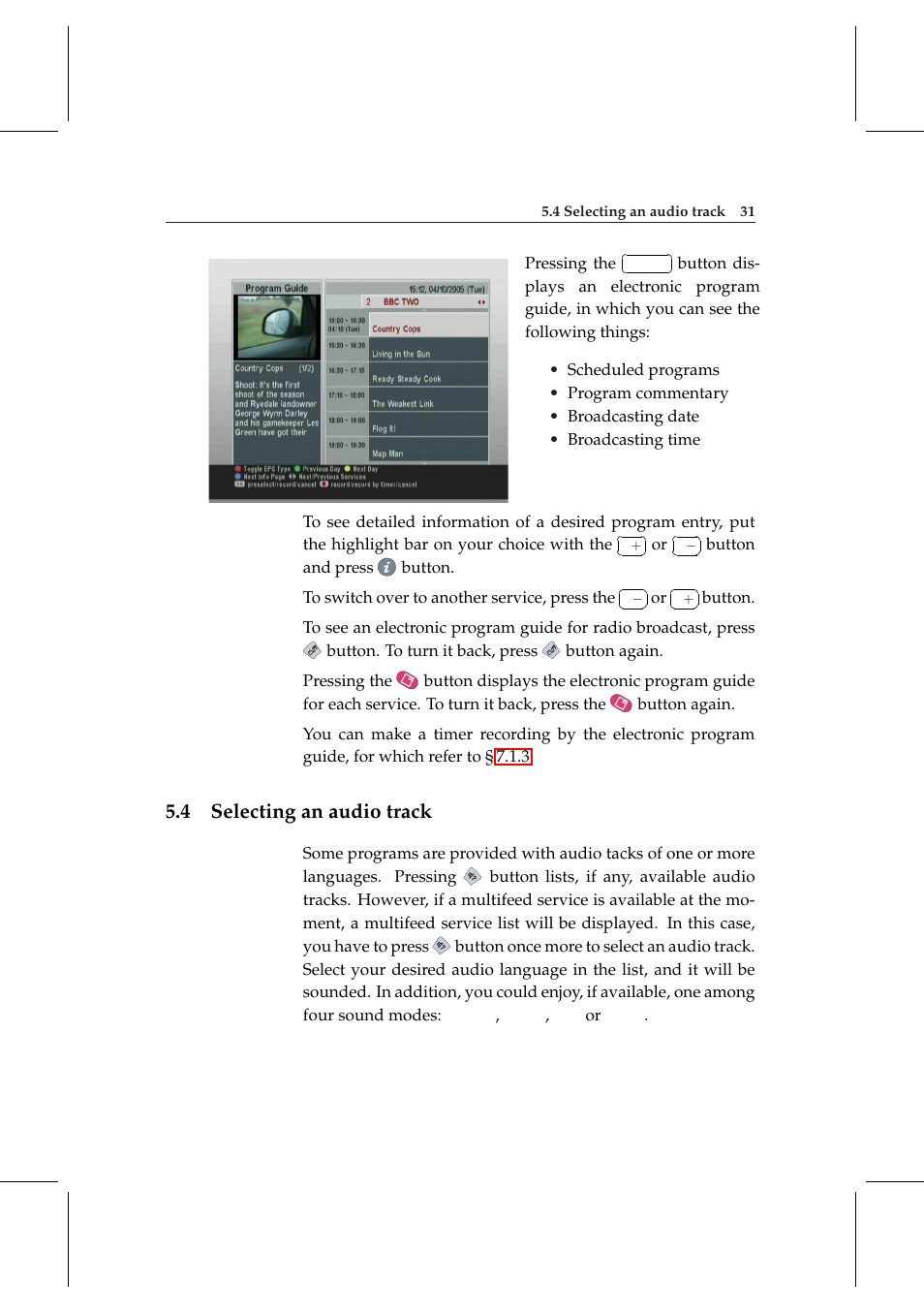 4 selecting an audio track, Selecting an audio track | Topfield TF 5000 User Manual | Page 39 / 74