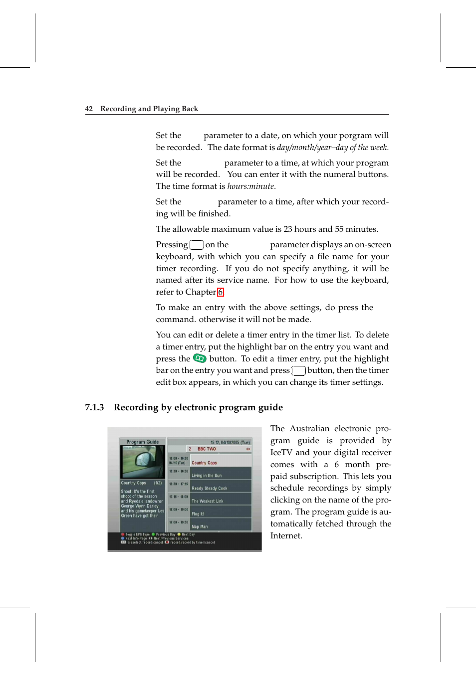 3 recording by electronic program guide, Recording by electronic program guide | Topfield TF 5000 User Manual | Page 50 / 74