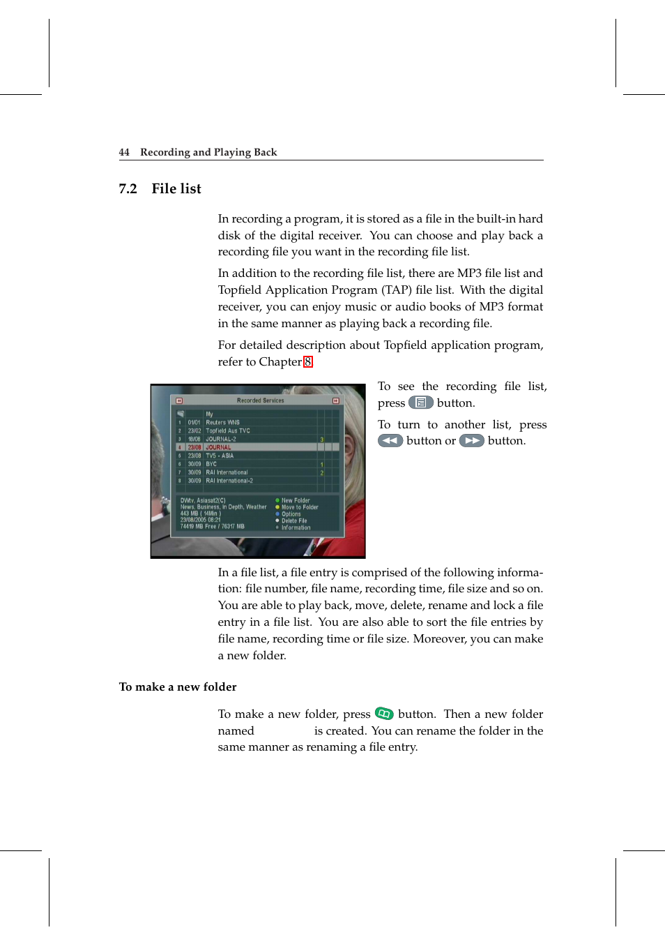 2 file list, File list | Topfield TF 5000 User Manual | Page 52 / 74