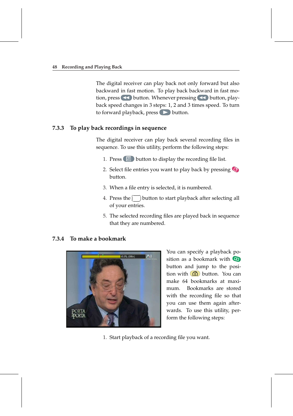 3 to play back recordings in sequence, 4 to make a bookmark, To play back recordings in sequence | To make a bookmark | Topfield TF 5000 User Manual | Page 56 / 74