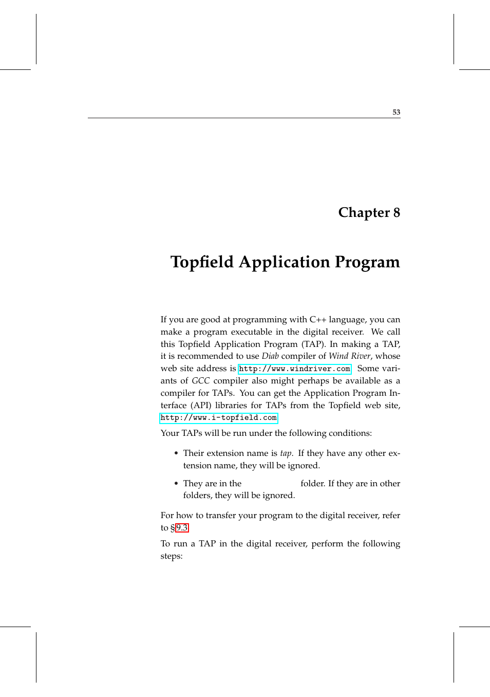 8 topfield application program, Topﬁeld application program, Chapter 8 | Topfield TF 5000 User Manual | Page 61 / 74