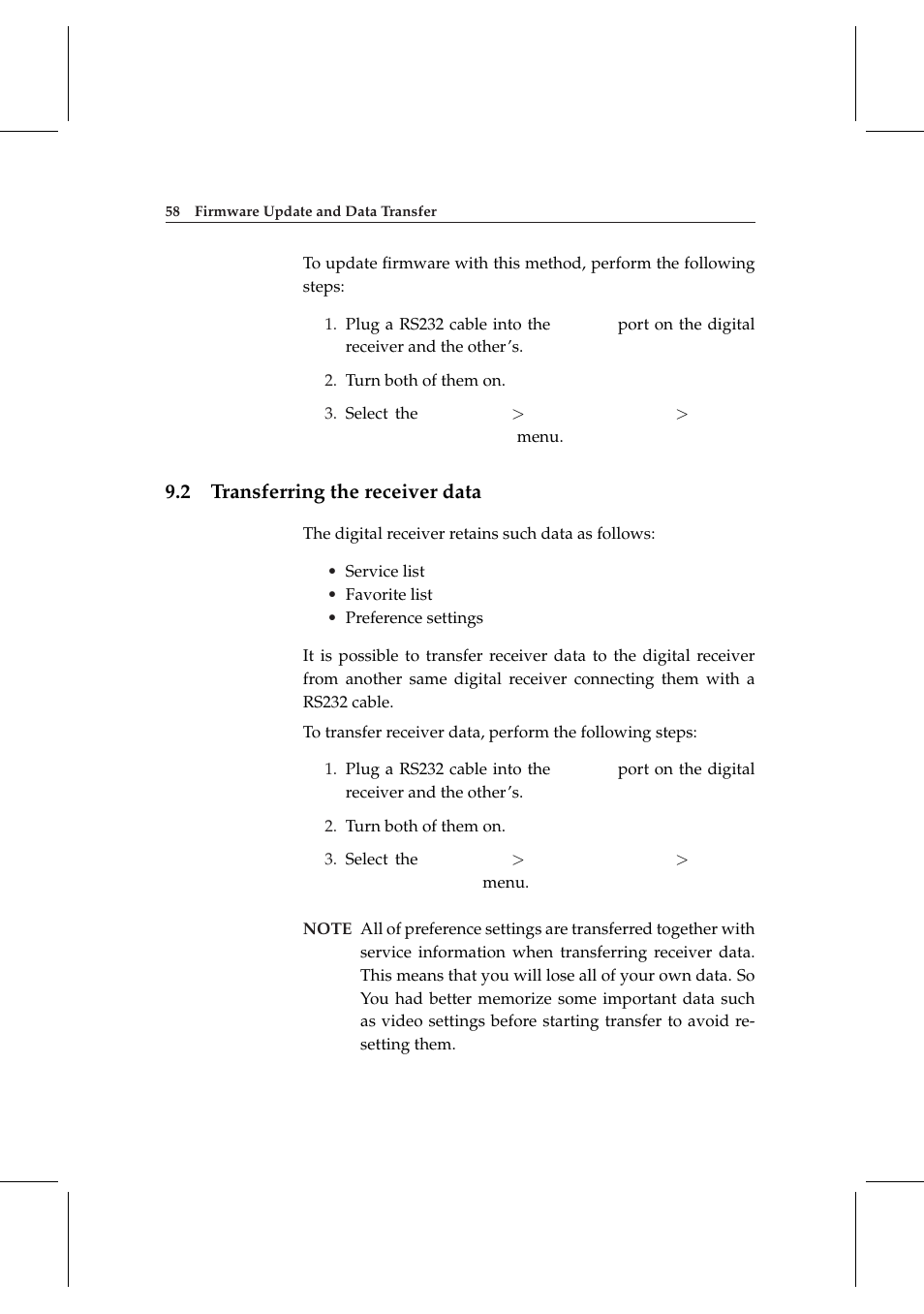 2 transferring the receiver data, Transferring the receiver data | Topfield TF 5000 User Manual | Page 66 / 74