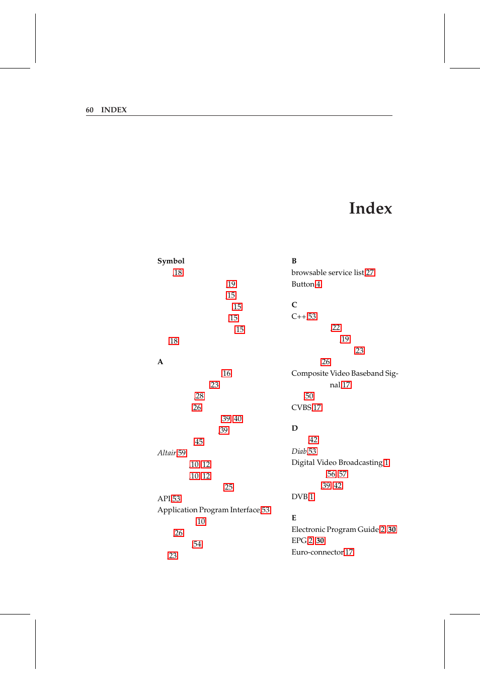 Index | Topfield TF 5000 User Manual | Page 68 / 74