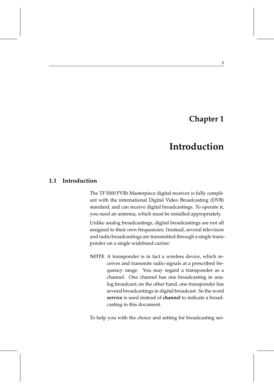 1 introduction, Introduction, Chapter 1 | Topfield TF 5000 User Manual | Page 9 / 74