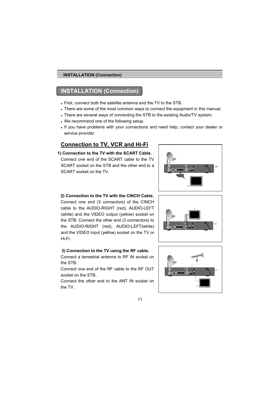Installation (connection), Connection to tv, vcr and hi-fi | Topfield TF5000Fe User Manual | Page 11 / 45