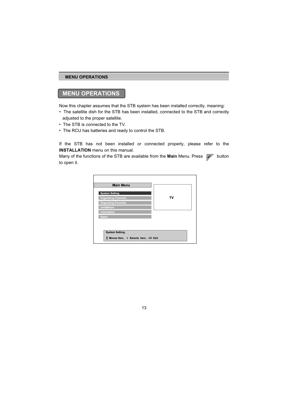 Menu operations | Topfield TF5000Fe User Manual | Page 13 / 45