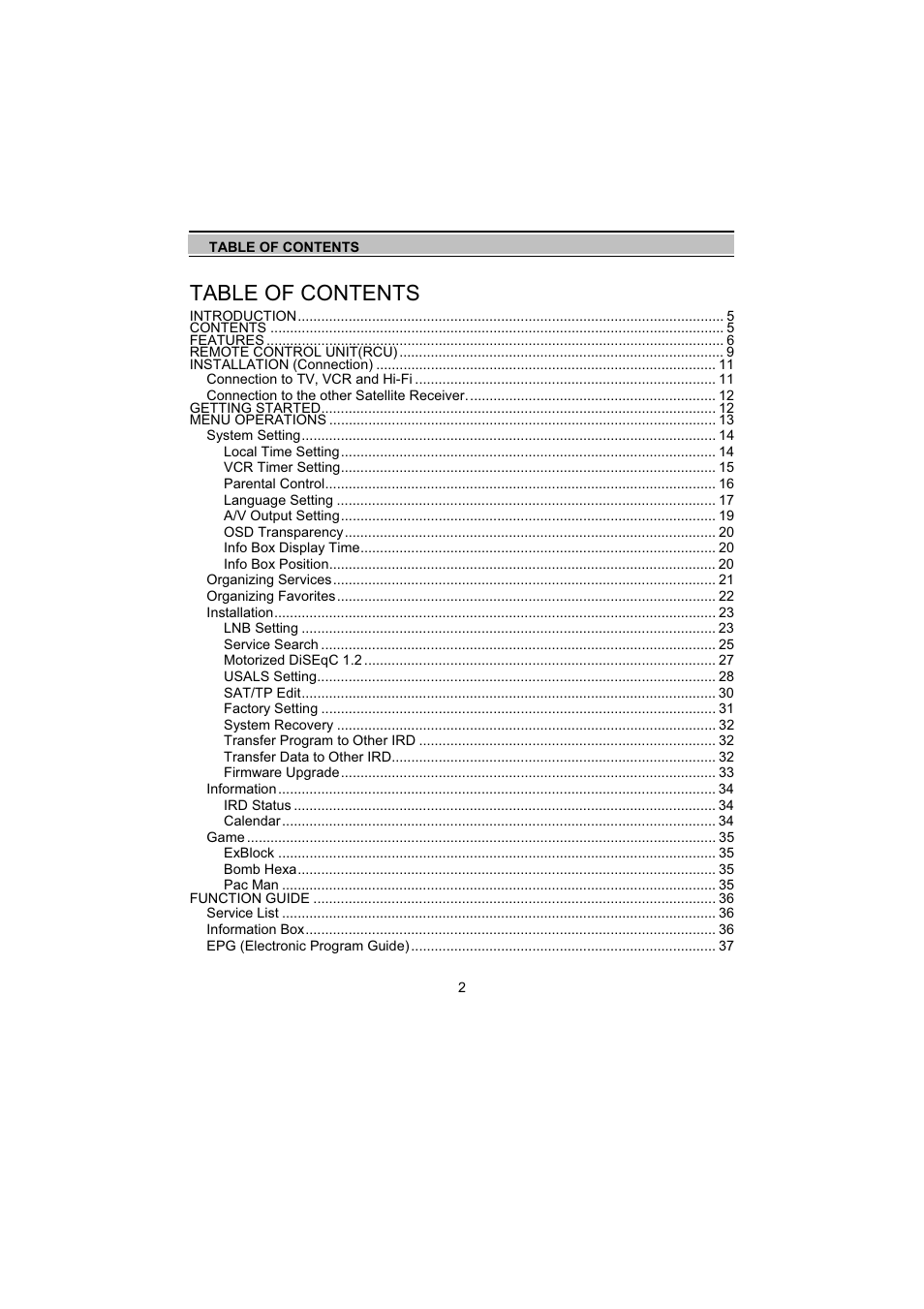 Topfield TF5000Fe User Manual | Page 2 / 45