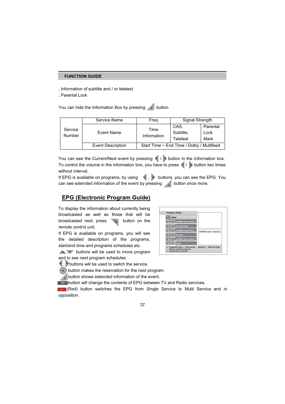 Epg (electronic program guide) | Topfield TF5000Fe User Manual | Page 37 / 45
