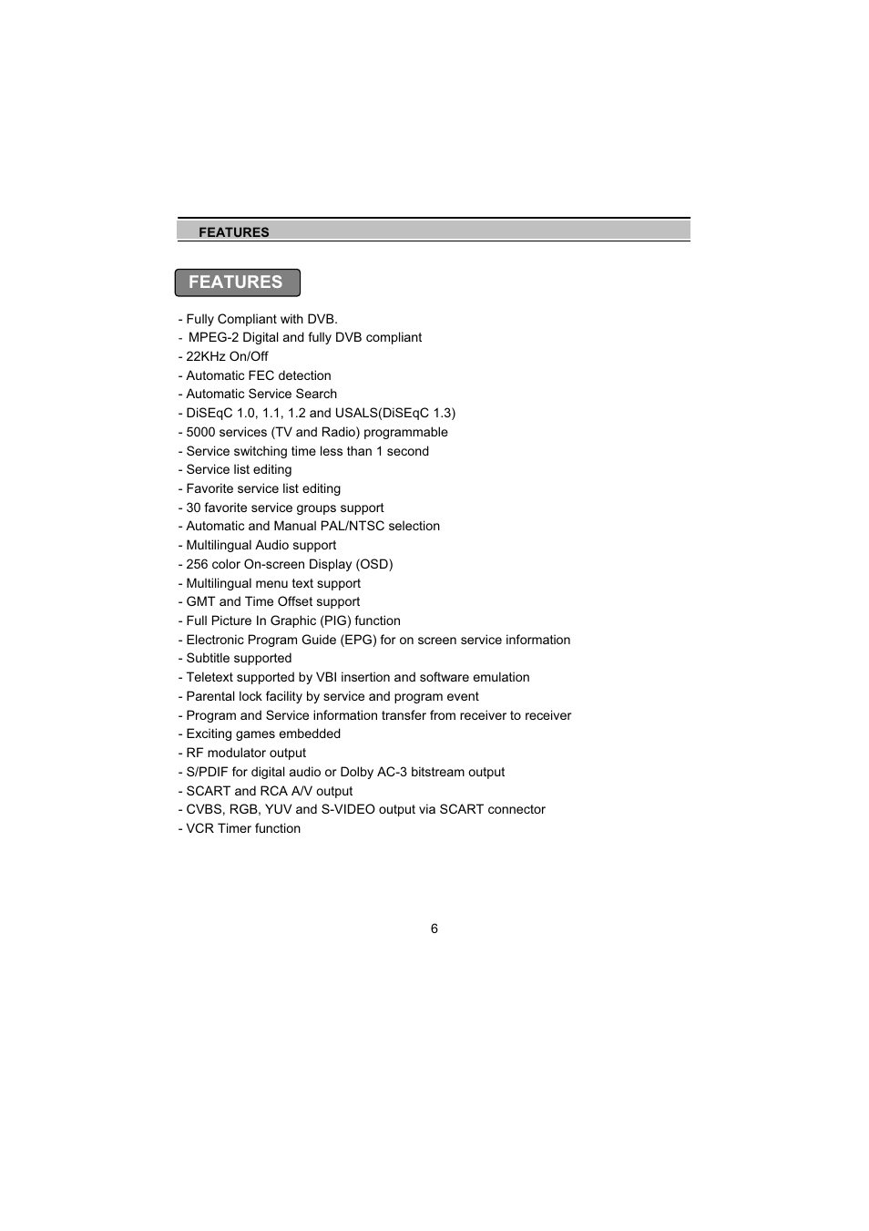 Features | Topfield TF5000Fe User Manual | Page 6 / 45