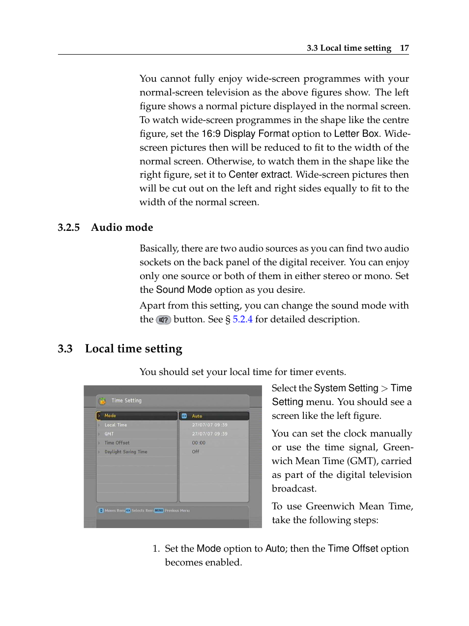 5 audio mode, 3 local time setting, Audio mode | Local time setting | Topfield USER GUIDE DIGITAL CABLE RECEIVER TF 100 C User Manual | Page 23 / 50