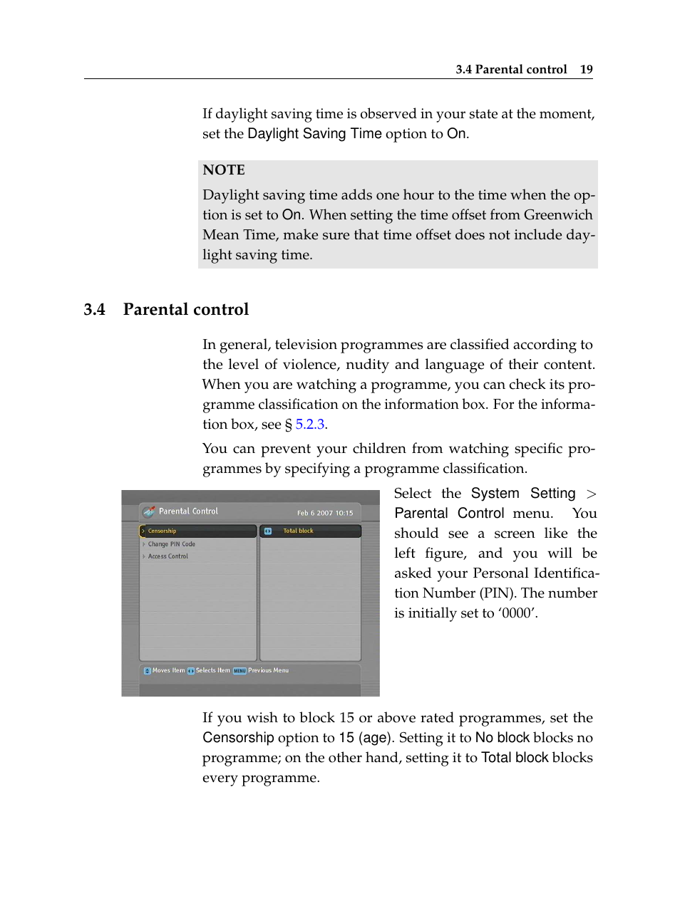 4 parental control, Parental control | Topfield USER GUIDE DIGITAL CABLE RECEIVER TF 100 C User Manual | Page 25 / 50