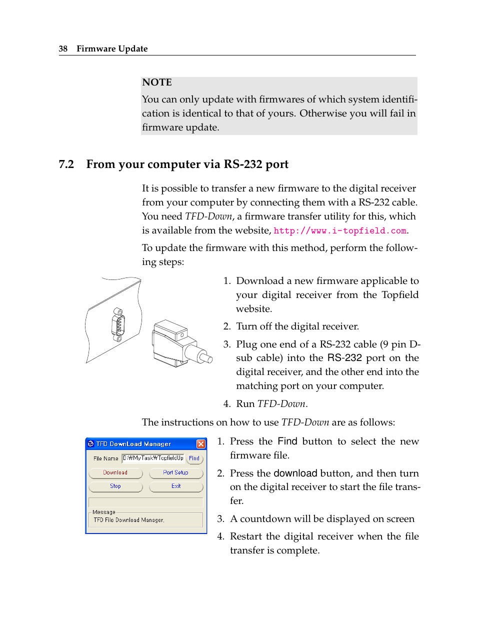 2 from your computer via rs-232 port, From your computer via rs-232 port | Topfield USER GUIDE DIGITAL CABLE RECEIVER TF 100 C User Manual | Page 44 / 50