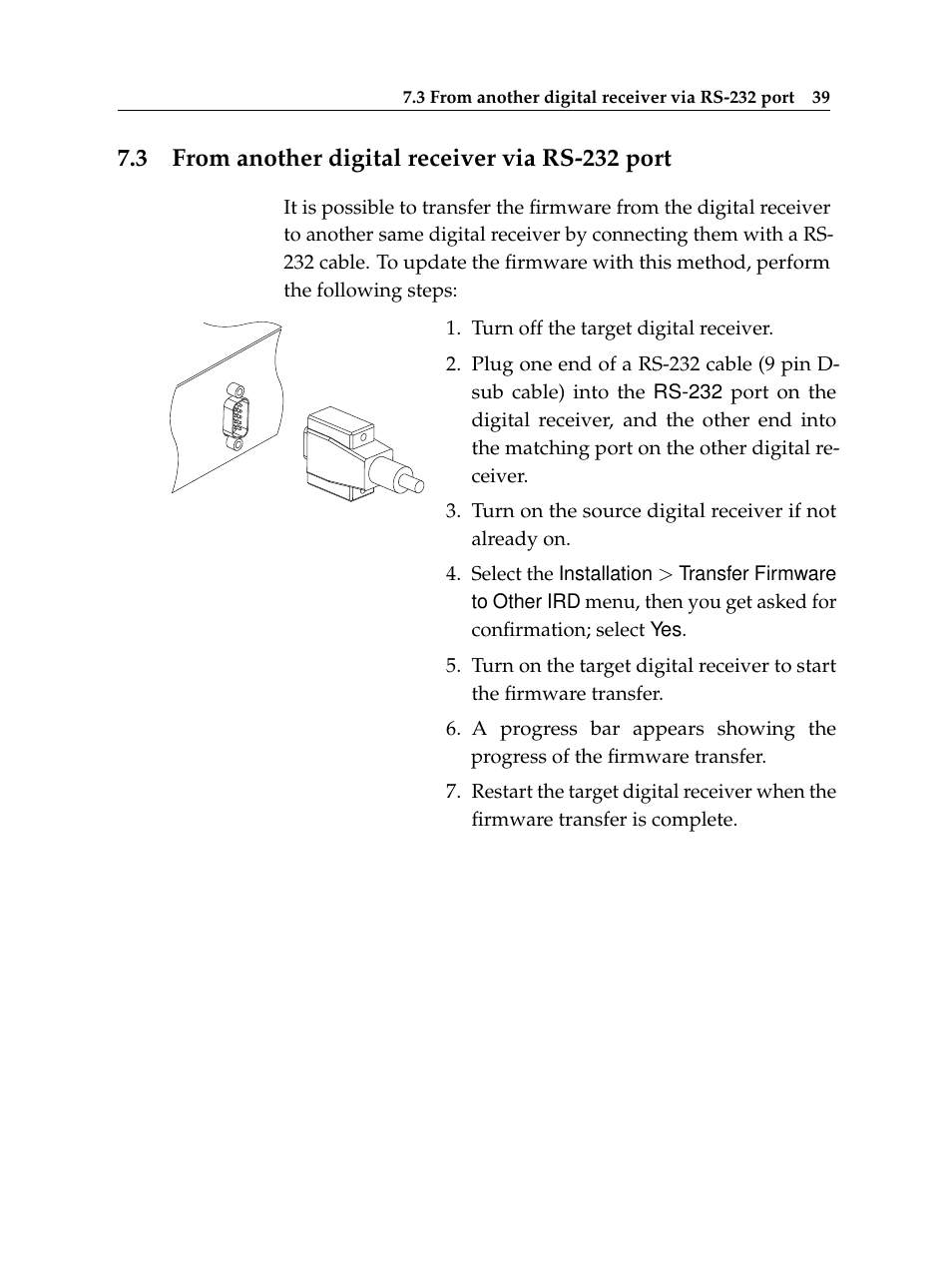 3 from another digital receiver via rs-232 port, From another digital receiver via rs-232 port | Topfield USER GUIDE DIGITAL CABLE RECEIVER TF 100 C User Manual | Page 45 / 50