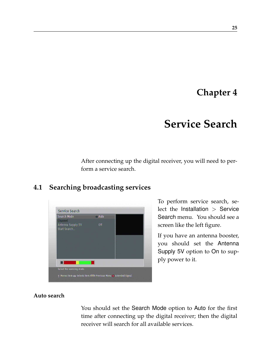 4 service search, 1 searching broadcasting services, Service search | Searching broadcasting services, Chapter 4 | Topfield TF 7000 HD PVRt User Manual | Page 31 / 68