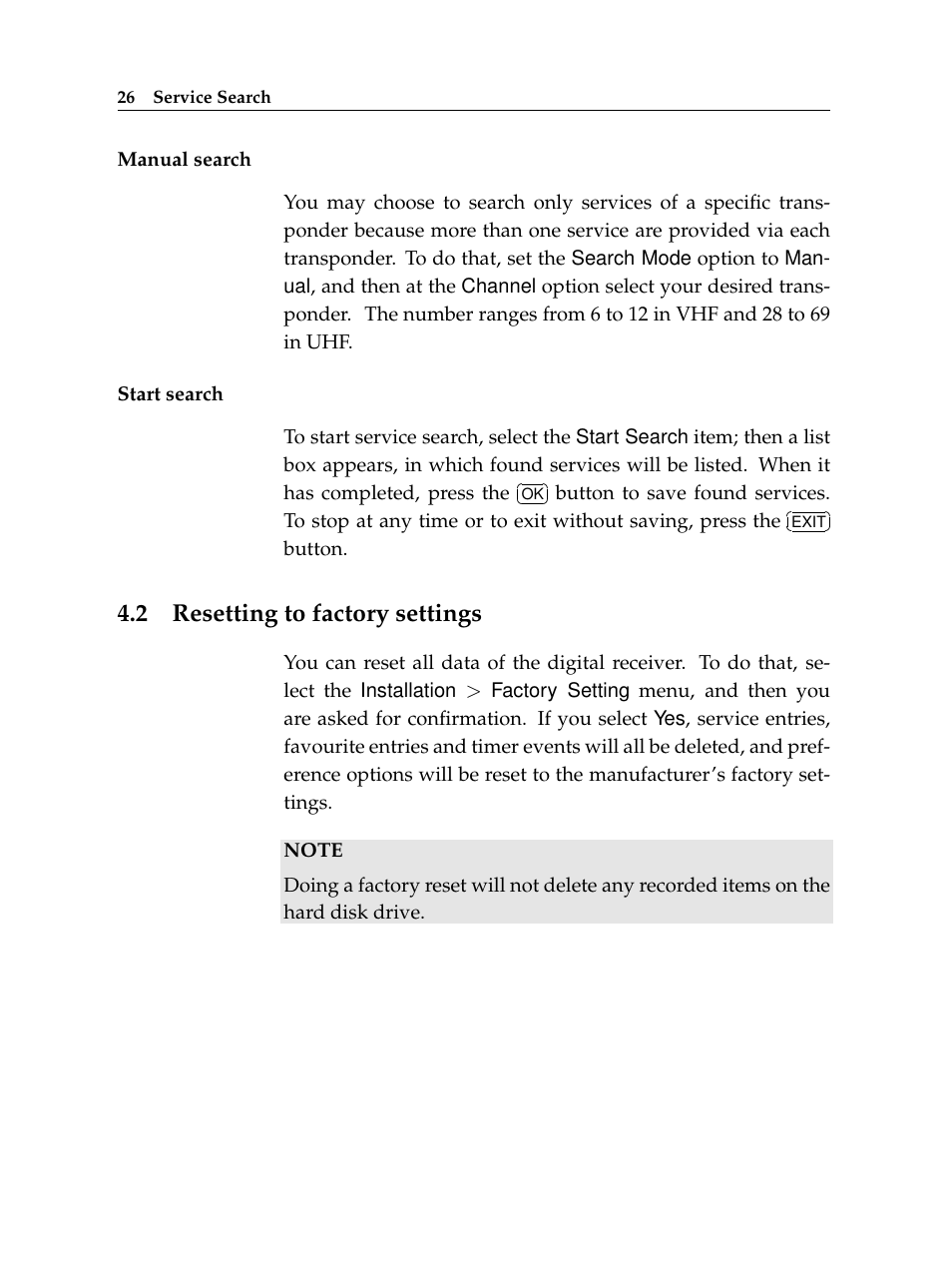 2 resetting to factory settings, Resetting to factory settings | Topfield TF 7000 HD PVRt User Manual | Page 32 / 68