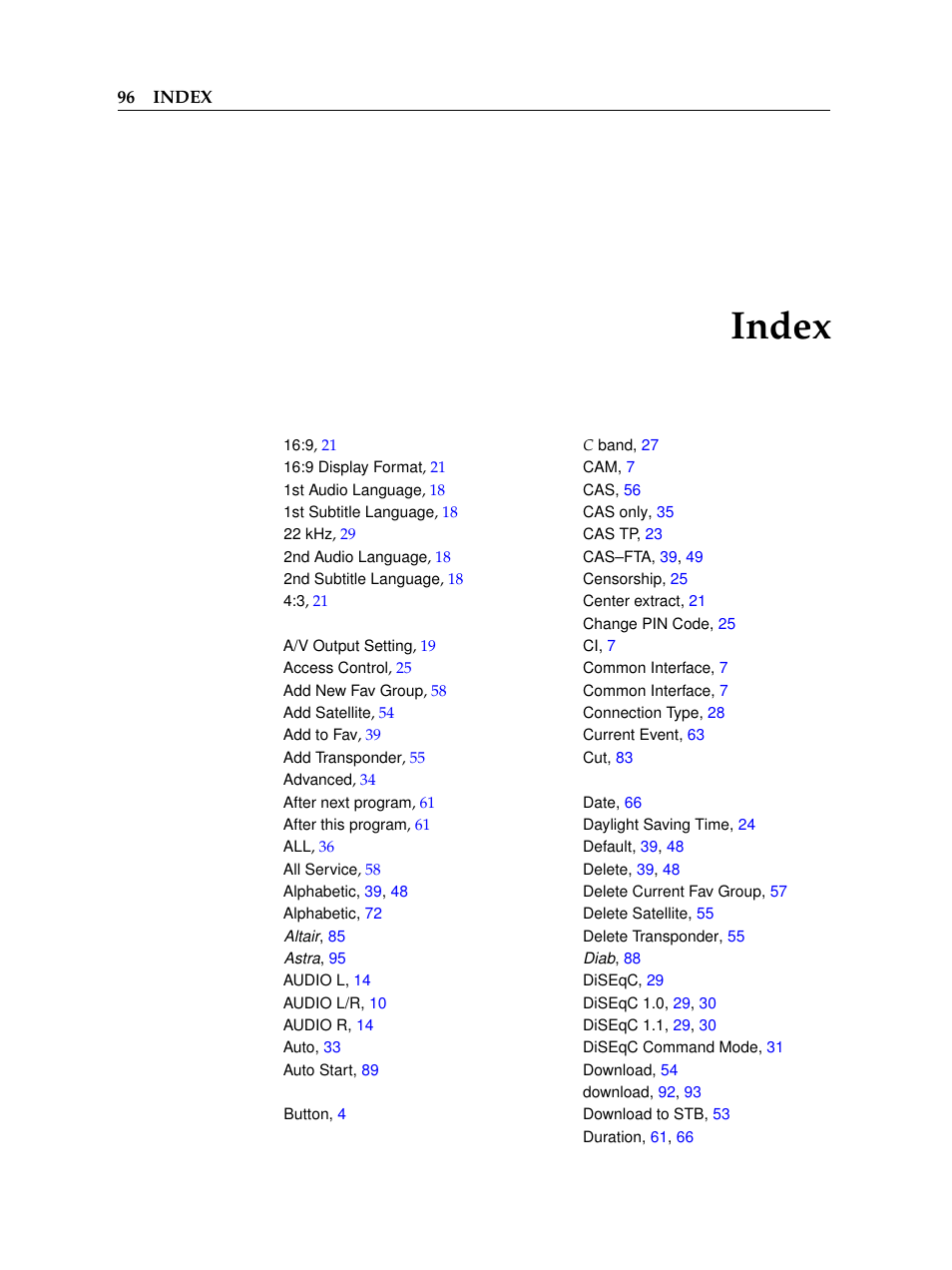 Index | Topfield TF 5510 PVR User Manual | Page 102 / 108