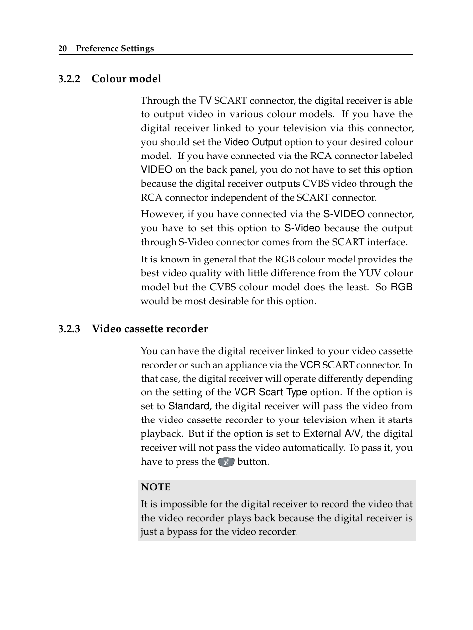 2 colour model, 3 video cassette recorder, Colour model | Video cassette recorder | Topfield TF 5510 PVR User Manual | Page 26 / 108