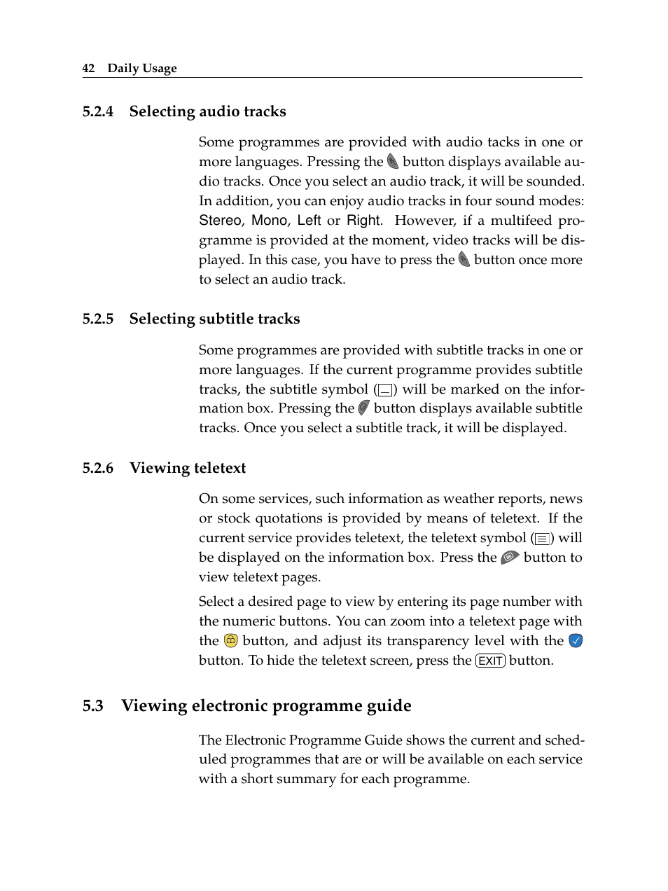 4 selecting audio tracks, 5 selecting subtitle tracks, 6 viewing teletext | 3 viewing electronic programme guide, Selecting audio tracks, Selecting subtitle tracks, Viewing teletext, Viewing electronic programme guide | Topfield TF 5510 PVR User Manual | Page 48 / 108