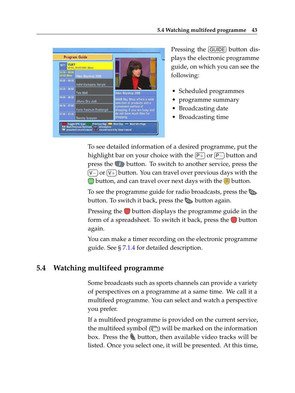 4 watching multifeed programme, Watching multifeed programme | Topfield TF 5510 PVR User Manual | Page 49 / 108