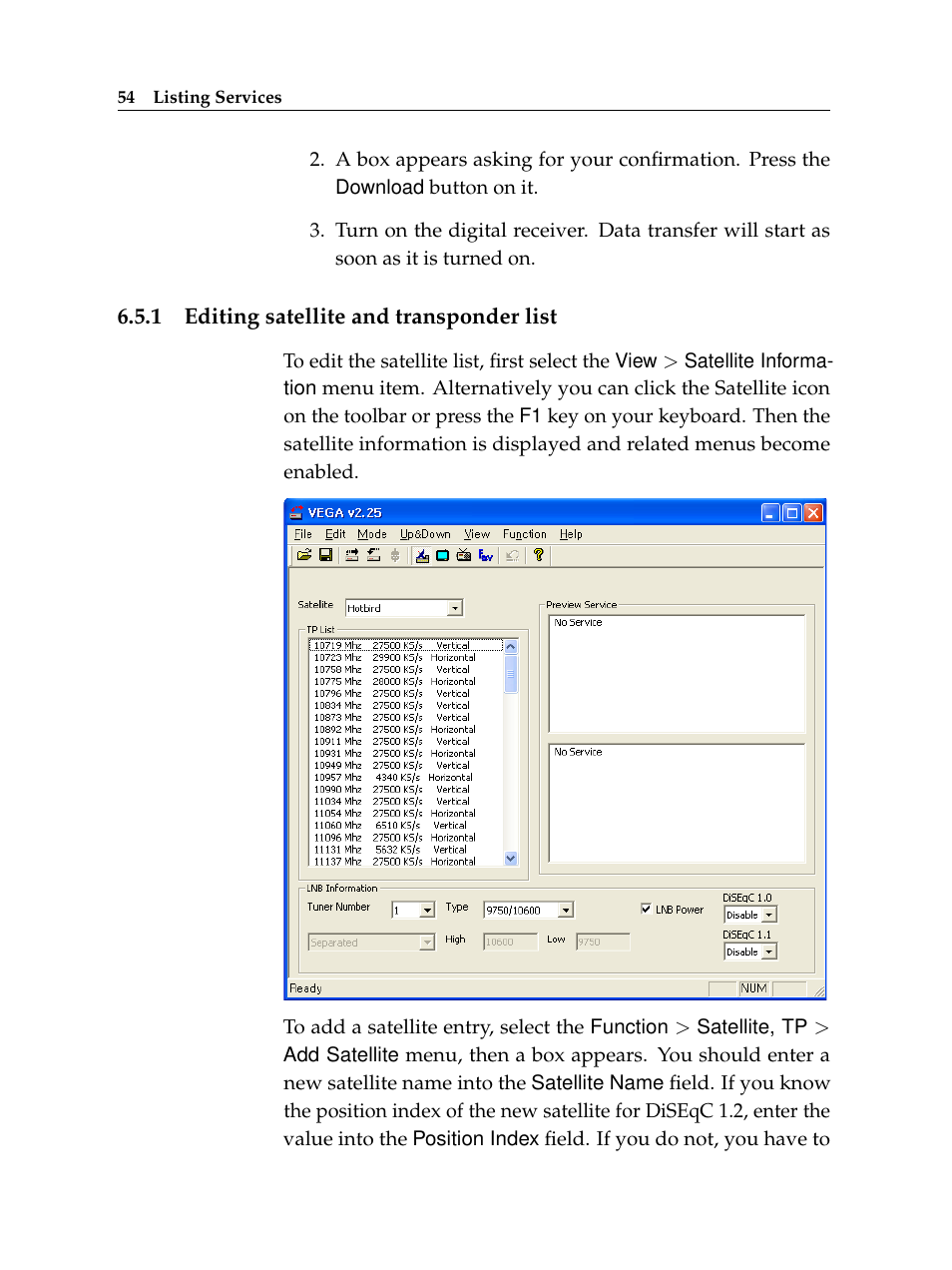 1 editing satellite and transponder list, Editing satellite and transponder list | Topfield TF 5510 PVR User Manual | Page 60 / 108