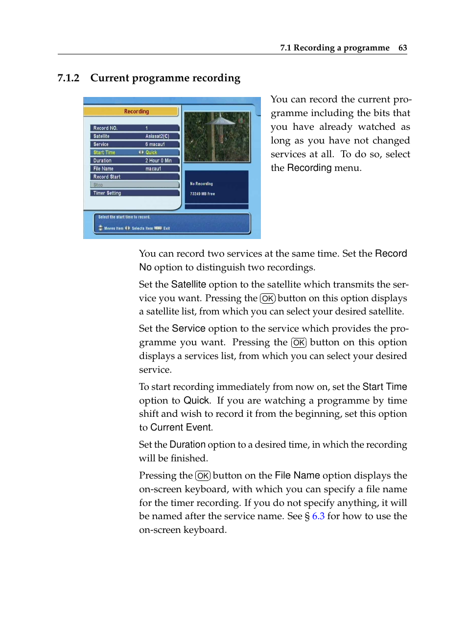 2 current programme recording, Current programme recording | Topfield TF 5510 PVR User Manual | Page 69 / 108