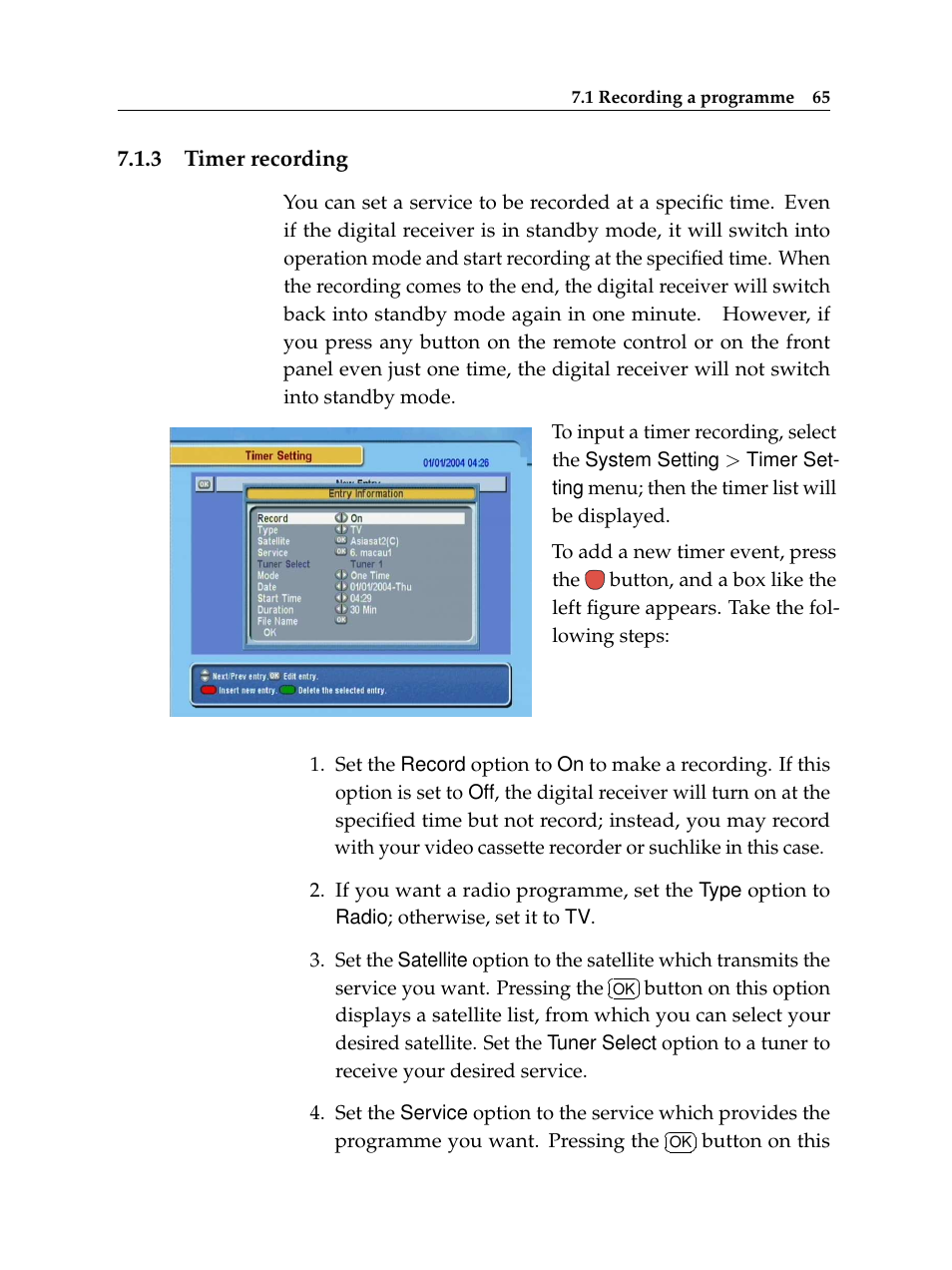 3 timer recording, Timer recording | Topfield TF 5510 PVR User Manual | Page 71 / 108