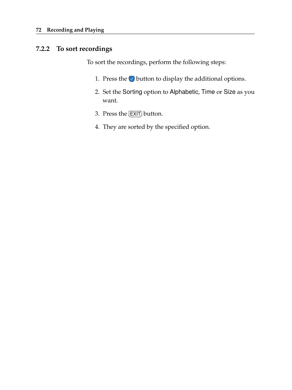 2 to sort recordings, To sort recordings | Topfield TF 5510 PVR User Manual | Page 78 / 108