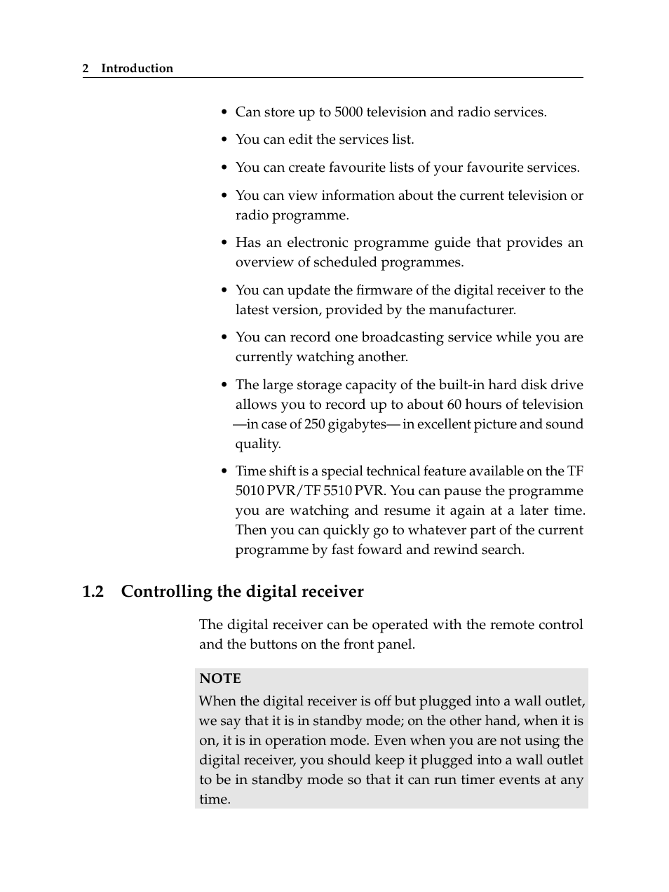 2 controlling the digital receiver, Controlling the digital receiver | Topfield TF 5510 PVR User Manual | Page 8 / 108