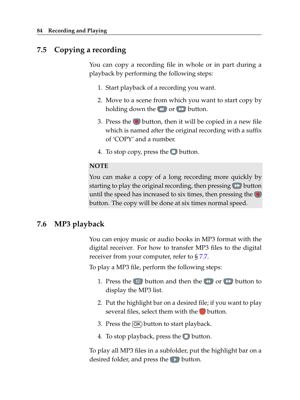 5 copying a recording, 6 mp3 playback, Copying a recording | Mp3 playback | Topfield TF 5510 PVR User Manual | Page 90 / 108