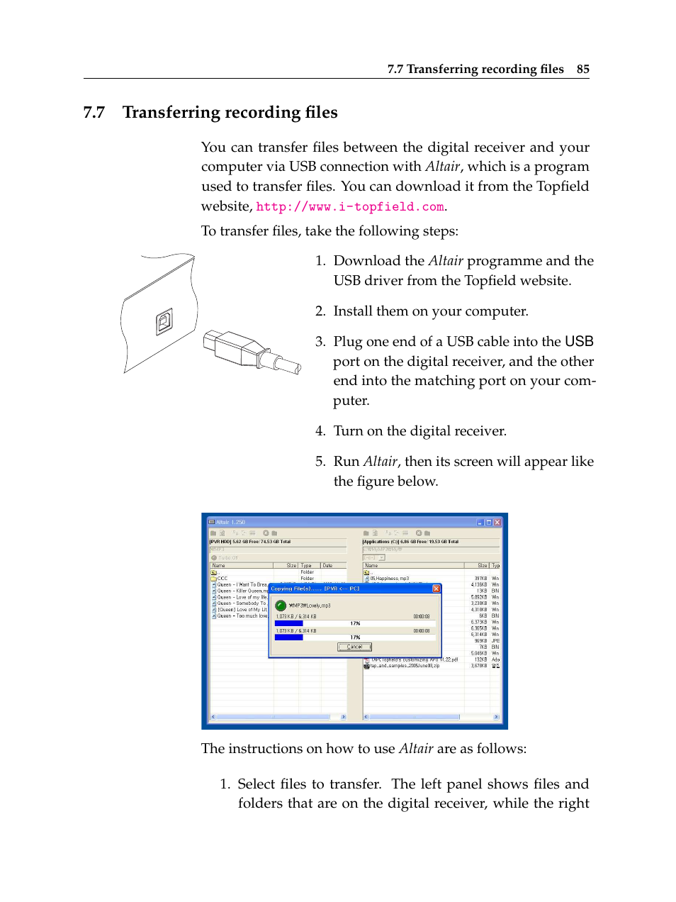 7 transferring recording files, Transferring recording files | Topfield TF 5510 PVR User Manual | Page 91 / 108