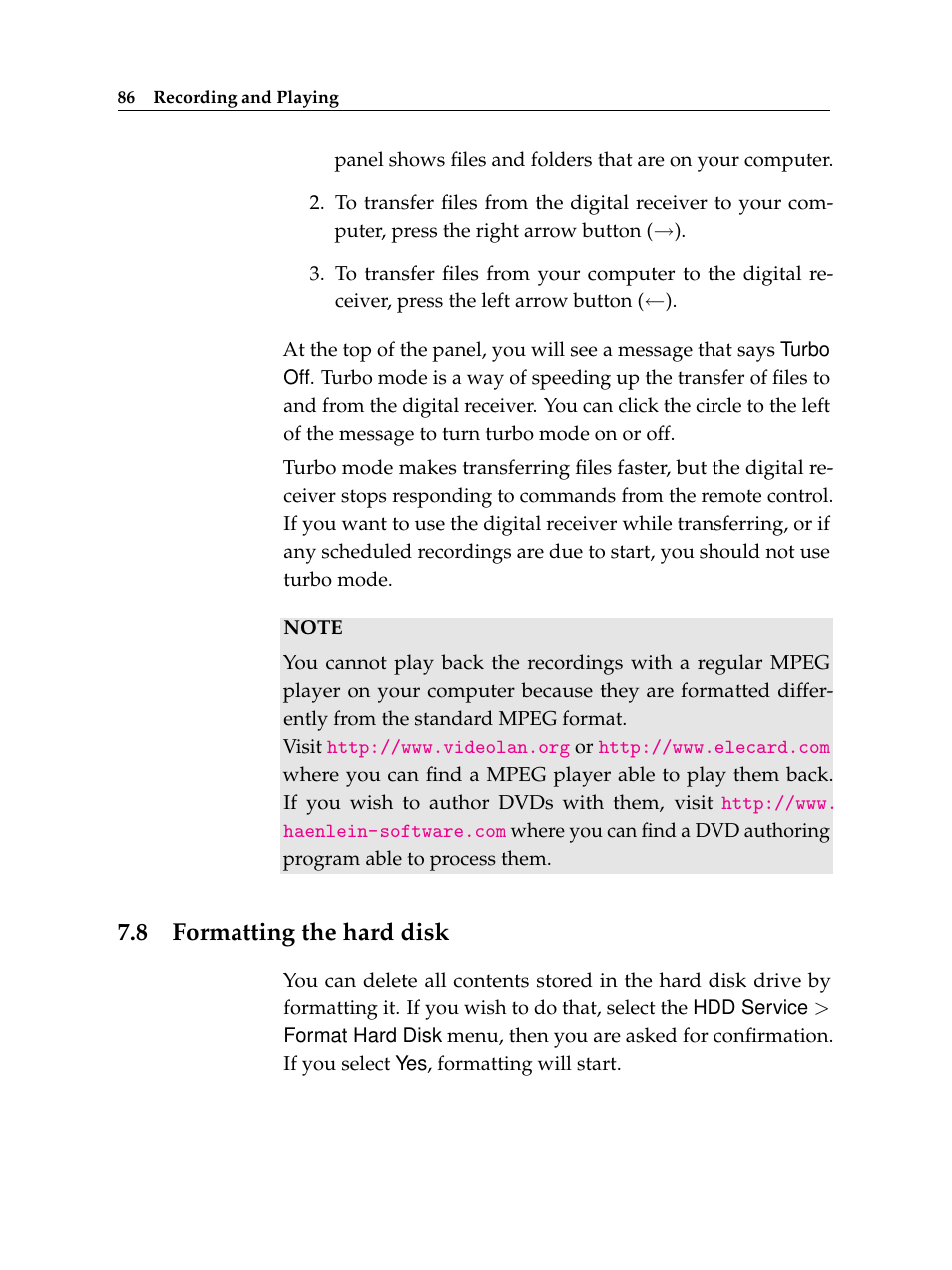 8 formatting the hard disk, Formatting the hard disk | Topfield TF 5510 PVR User Manual | Page 92 / 108