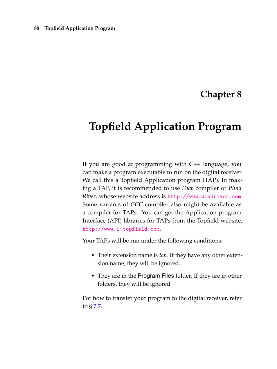 8 topfield application program, Topfield application program, Chapter 8 | Topfield TF 5510 PVR User Manual | Page 94 / 108