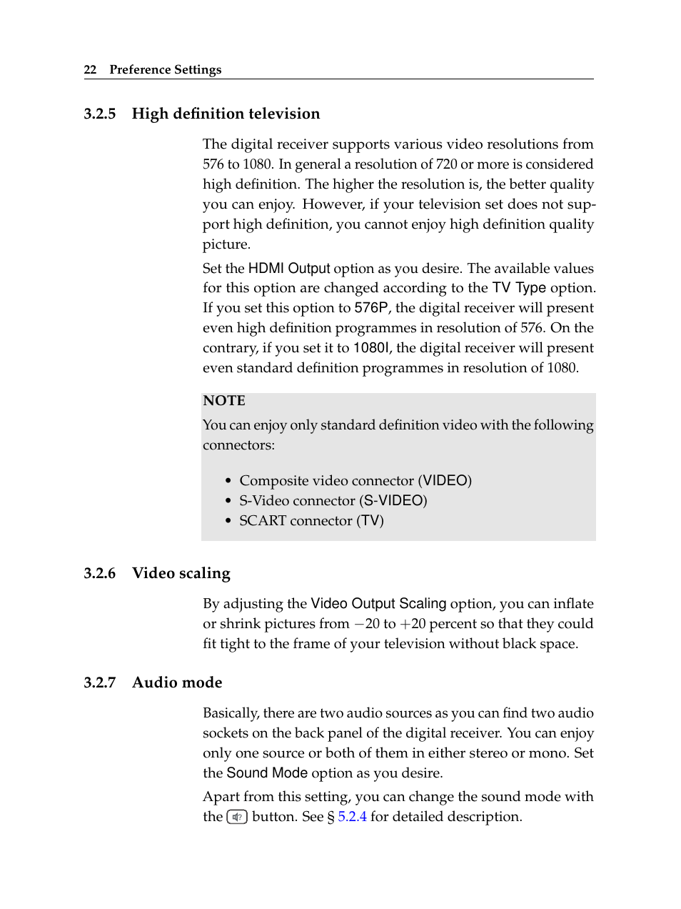 5 high definition television, 6 video scaling, 7 audio mode | High definition television, Video scaling, Audio mode | Topfield Digital Cable Receiver Personal Video Recorder TF 600 PVRc User Manual | Page 28 / 90