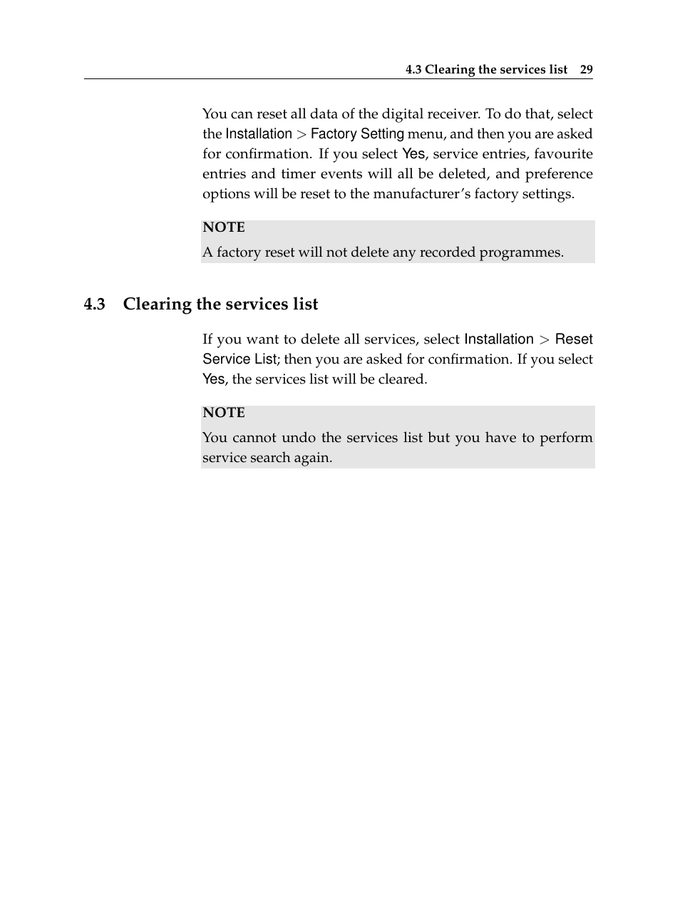 3 clearing the services list, Clearing the services list | Topfield Digital Cable Receiver Personal Video Recorder TF 600 PVRc User Manual | Page 35 / 90