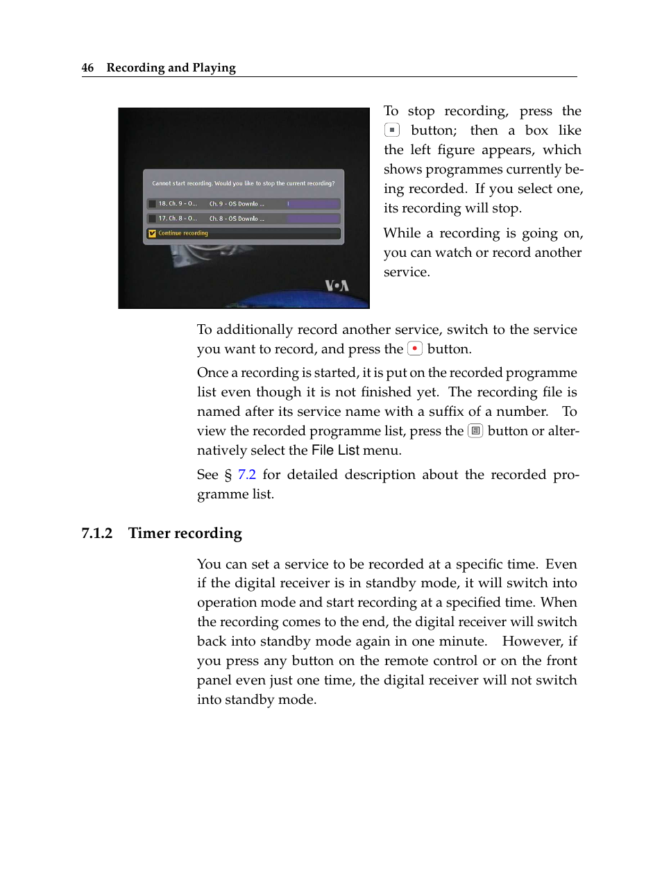 2 timer recording, Timer recording | Topfield Digital Cable Receiver Personal Video Recorder TF 600 PVRc User Manual | Page 52 / 90