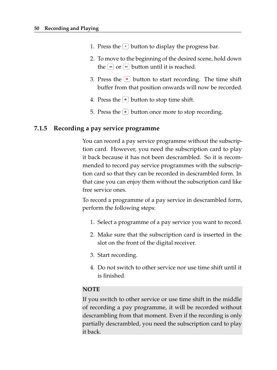 5 recording a pay service programme, Recording a pay service programme | Topfield Digital Cable Receiver Personal Video Recorder TF 600 PVRc User Manual | Page 56 / 90