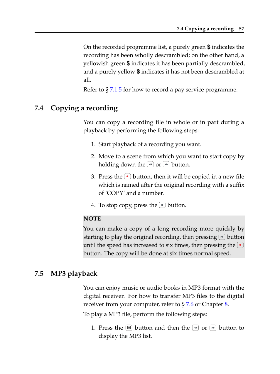 4 copying a recording, 5 mp3 playback, Copying a recording | Mp3 playback | Topfield Digital Cable Receiver Personal Video Recorder TF 600 PVRc User Manual | Page 63 / 90