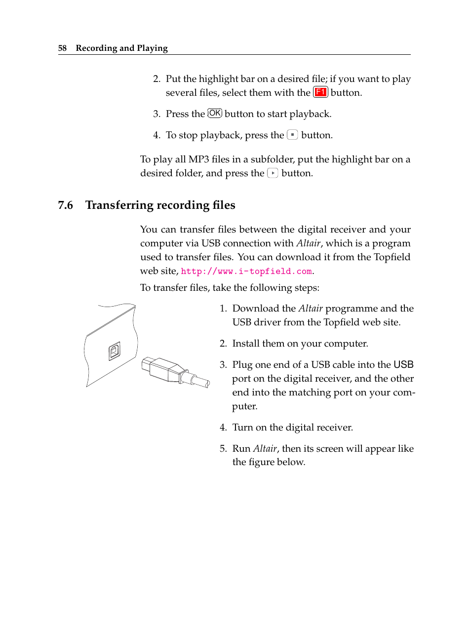 6 transferring recording files, Transferring recording files | Topfield Digital Cable Receiver Personal Video Recorder TF 600 PVRc User Manual | Page 64 / 90